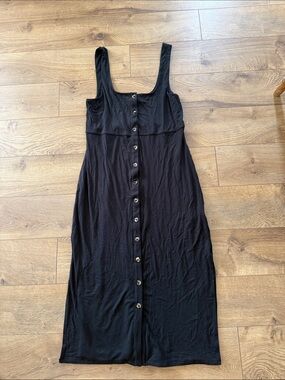 Good American Jersey Button-Front Midi Dress Sleeveless Stretch Black